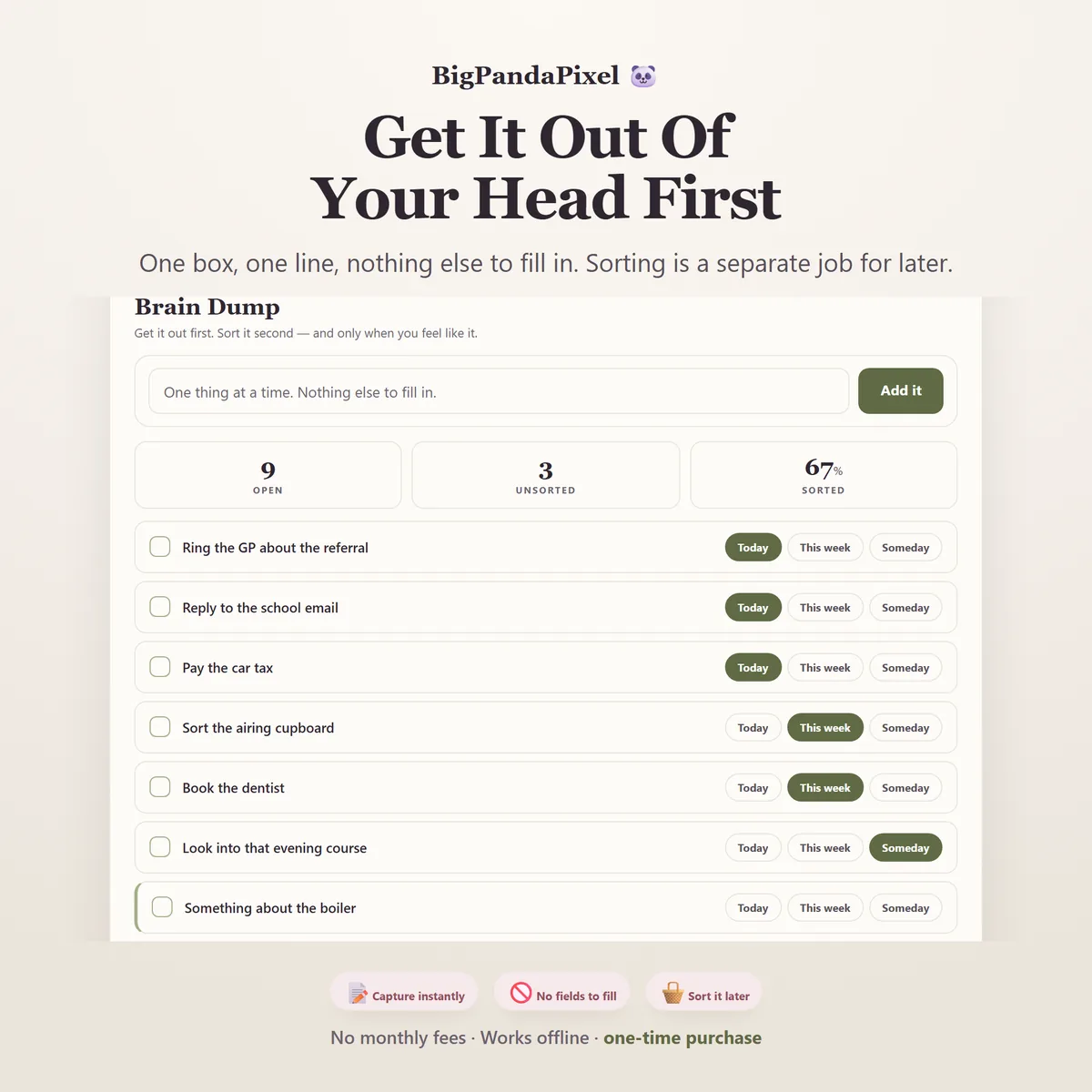 The capture box: a single line of text and one button, with nothing else to fill in.