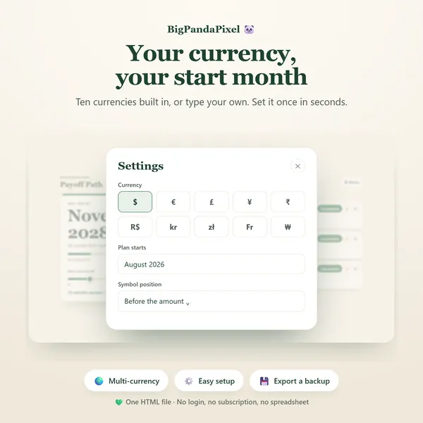 Currency and start month settings.
